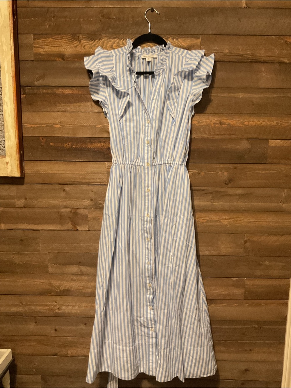Women’s Free Assembly Light Blue White Striped Maxi Dress Flutter Sleeves Small